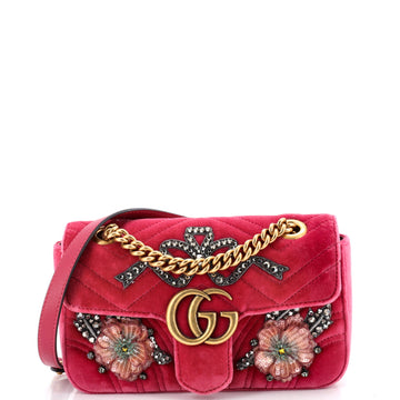 Gucci GG Marmont Flap Bag Embellished Matelasse Velvet Mini