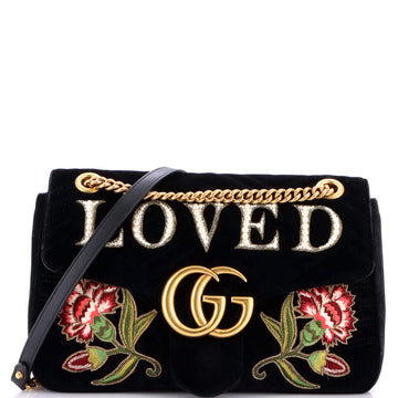 Gucci GG Marmont Flap Bag Embroidered Matelasse Velvet Medium