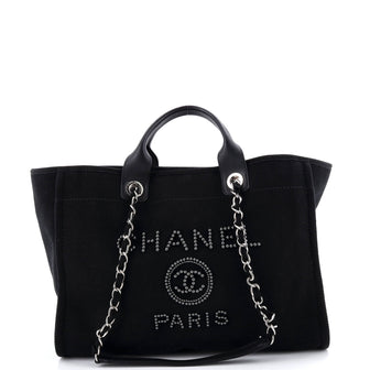 Chanel Deauville Tote Pearl Embellished Canvas Medium