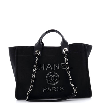 Chanel Deauville Tote Pearl Embellished Canvas Medium