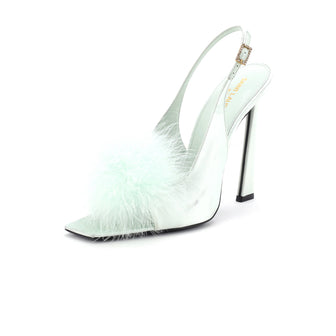 Saint Laurent Women's Paradis Slingback Sandals Satin with Feathers