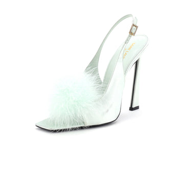 Saint Laurent Women's Paradis Slingback Sandals Satin with Feathers