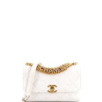 Chanel Crystal Logo Letters Chain Handle Flap Bag Quilted Lambskin Small