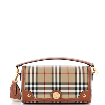 Burberry Note Crossbody Bag Leather with Vintage Check Canvas Medium