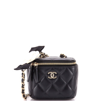 Chanel Camellia Bow Vanity Case with Chain Quilted Lambskin Mini