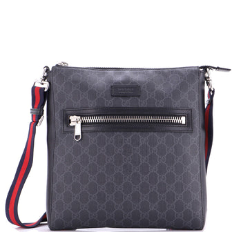 Gucci Web Strap Front Zip Messenger Bag GG Coated Canvas Medium