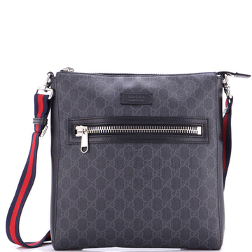 Gucci Web Strap Front Zip Messenger Bag GG Coated Canvas Medium