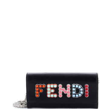 Fendi Logo Continental Wallet on Chain Studded Leather