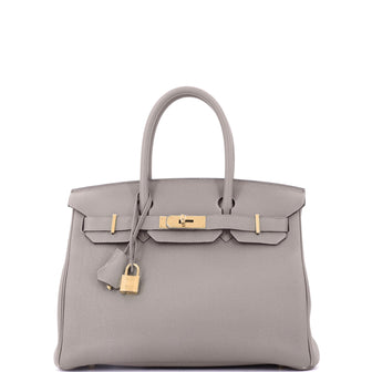 Hermes Birkin Handbag Grey Togo with Gold Hardware 30