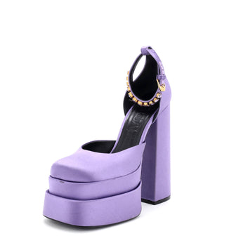Versace Women's Medusa Aevitas Platform Sandals Crystal Embellished Satin