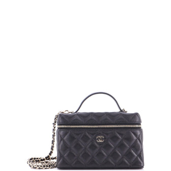 Chanel CC Top Handle Vanity Case with Chain Quilted Caviar Small