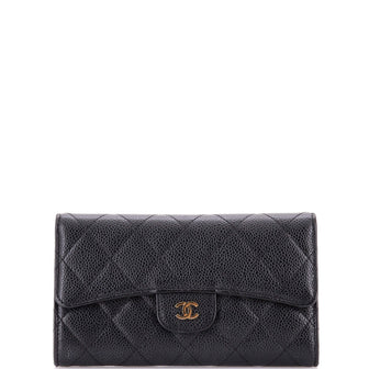 Chanel L-Flap Wallet Quilted Matte Caviar Long