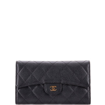 Chanel L-Flap Wallet Quilted Matte Caviar Long