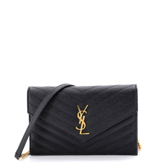Saint Laurent Classic Monogram Wallet on Chain Matelasse Chevron Leather Small