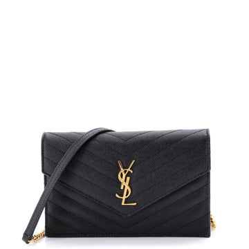 Saint Laurent Classic Monogram Wallet on Chain Matelasse Chevron Leather Small