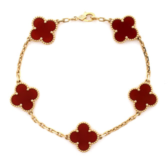 Van Cleef & Arpels Vintage Alhambra 5 Motifs Bracelet 18K Yellow Gold and Carnelian