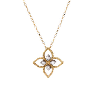 Roberto Coin Princess Flower Pendant Necklace 18K Yellow Gold and Diamonds Small