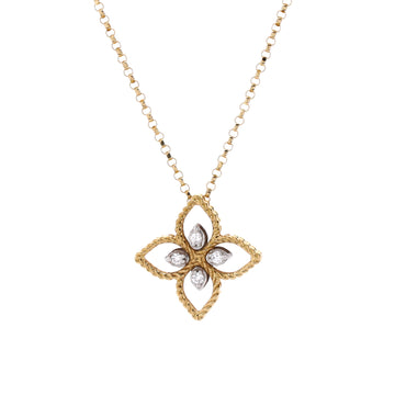 Roberto Coin Princess Flower Pendant Necklace 18K Yellow Gold and Diamonds Small