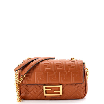 Fendi Midi Baguette Chain Bag Zucca Embossed Leather Medium