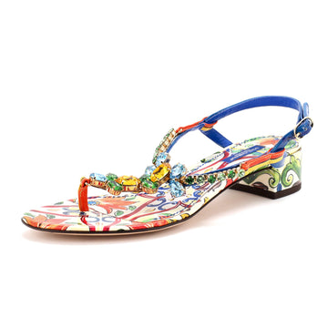 Dolce & Gabbana Women's Crystal Thong Sandals Printed Patent