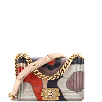 Chanel Boy Flap Bag Camellia Lambskin and Suede Patchwork Small