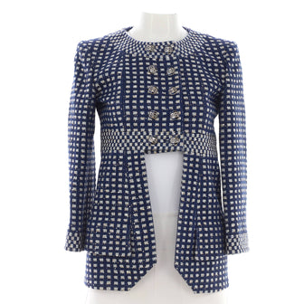 Chanel Women's Cropped Contrasting Trim Collarless Jacket Polyester Blend