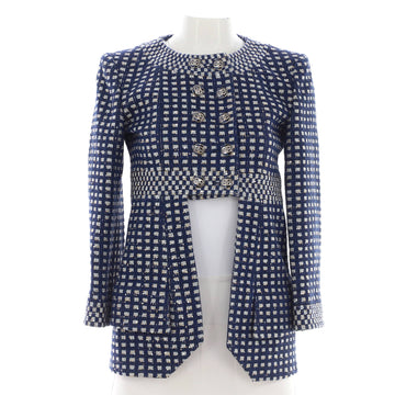 Chanel Women's Cropped Contrasting Trim Collarless Jacket Polyester Blend