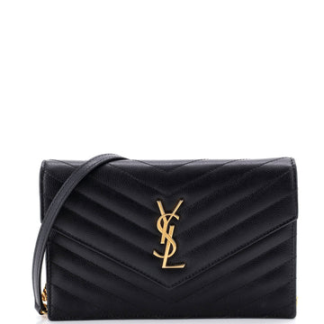 Saint Laurent Classic Monogram Wallet on Chain Matelasse Chevron Leather Small