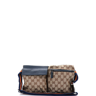 Gucci Vintage Double Belt Bag GG Canvas with Leather