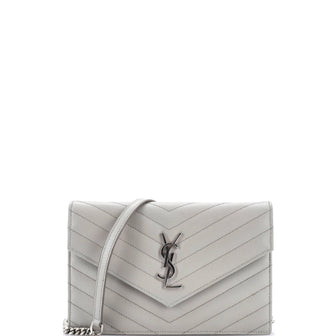 Saint Laurent Classic Monogram Wallet on Chain Matelasse Chevron Leather Small