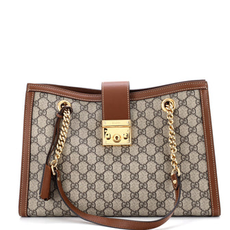 Gucci Padlock Chain Tote GG Coated Canvas with Leather Medium