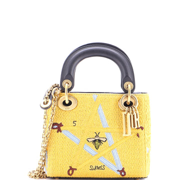 Christian Dior Lady Dior Chain Bag Beaded Embroidered Canvas Mini