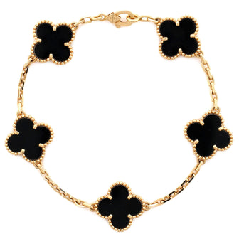 Van Cleef & Arpels Vintage Alhambra 5 Motifs Bracelet 18K Yellow Gold and Onyx