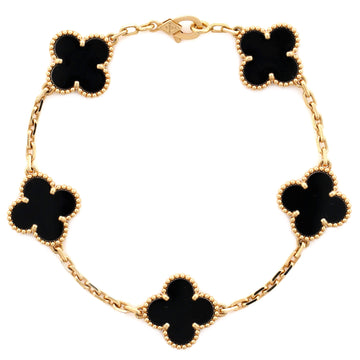 Van Cleef & Arpels Vintage Alhambra 5 Motifs Bracelet 18K Yellow Gold and Onyx