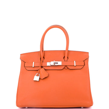 Hermes Birkin Handbag Orange Clemence with Palladium Hardware 30