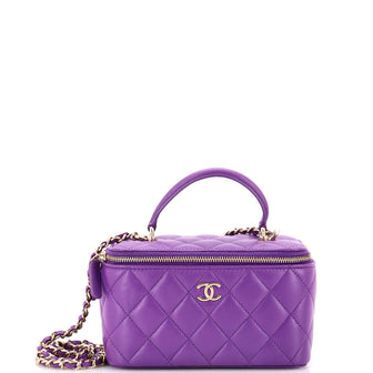 Chanel Classic Top Handle Vanity Case with Chain Quilted Lambskin Small