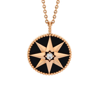 Christian Dior Rose des Vents Pendant Necklace 18K Rose Gold with Diamond and Onyx