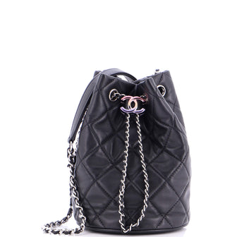 Chanel Rainbow CC Drawstring Bucket Bag Quilted Lambskin Mini