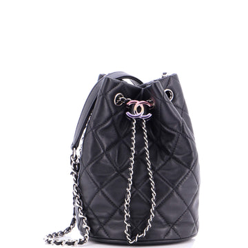 Chanel Rainbow CC Drawstring Bucket Bag Quilted Lambskin Mini