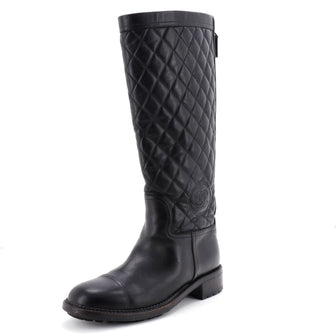 Chanel Women's CC Cap Toe Boots Quilted Leather
