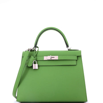 Hermes Kelly Handbag Green Epsom with Palladium Hardware 28