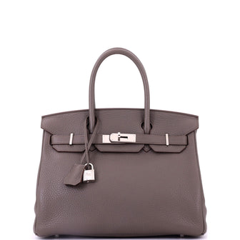 Hermes Birkin Handbag Grey Clemence with Palladium Hardware 30