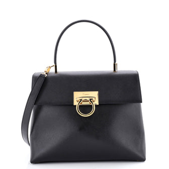 Salvatore Ferragamo Gancini Convertible Top Handle Bag Saffiano Leather Medium