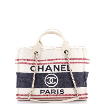 Chanel Deauville Tote Fringe Striped Canvas Small