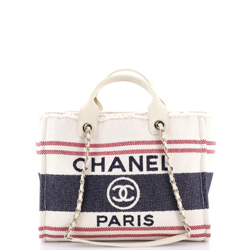 Chanel Deauville Tote Fringe Striped Canvas Small