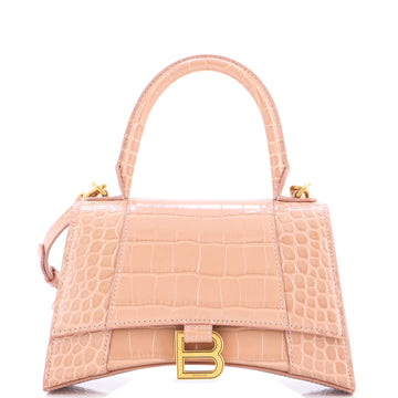 Balenciaga Hourglass Top Handle Bag Crocodile Embossed Leather Small