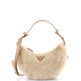 Prada Arque Half Moon Hobo Shearling and Leather Small