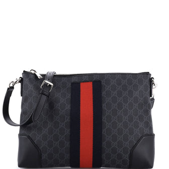 Gucci Web Zip Flat Messenger GG Coated Canvas Medium