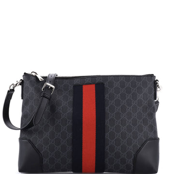 Gucci Web Zip Flat Messenger GG Coated Canvas Medium