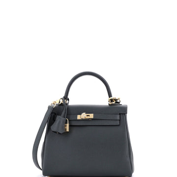 Hermes Kelly Handbag Green Togo with Permabrass Hardware 25